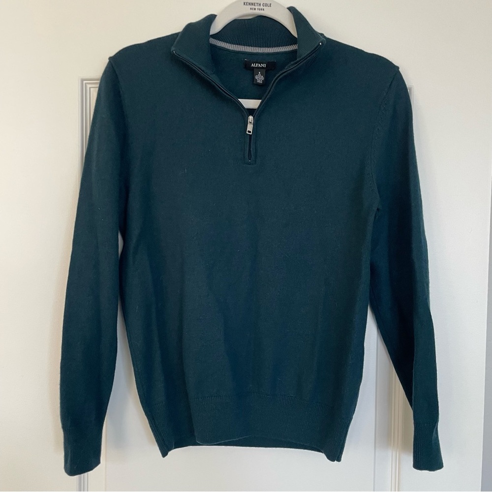 Alfani Men’s Merino Wool Sweater Quarter Zip Blue Size S Professional Warm